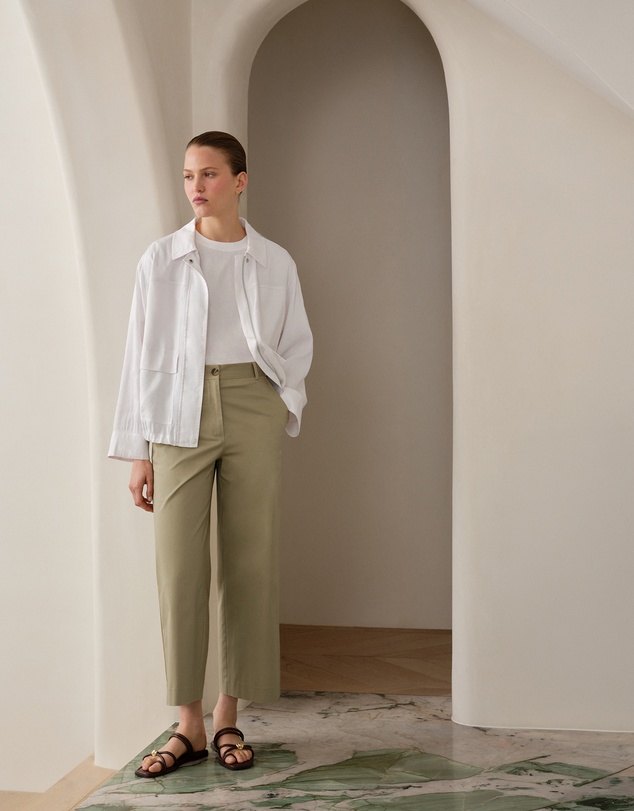 Trenery - Cropped Wide Leg Chino Pant in Olive Brown