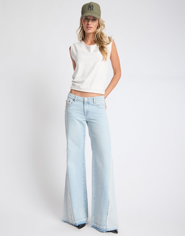 ONE TEASPOON - Johnnies Low Waist Wide Leg Flared Denim Jeans - Cosmic Blue