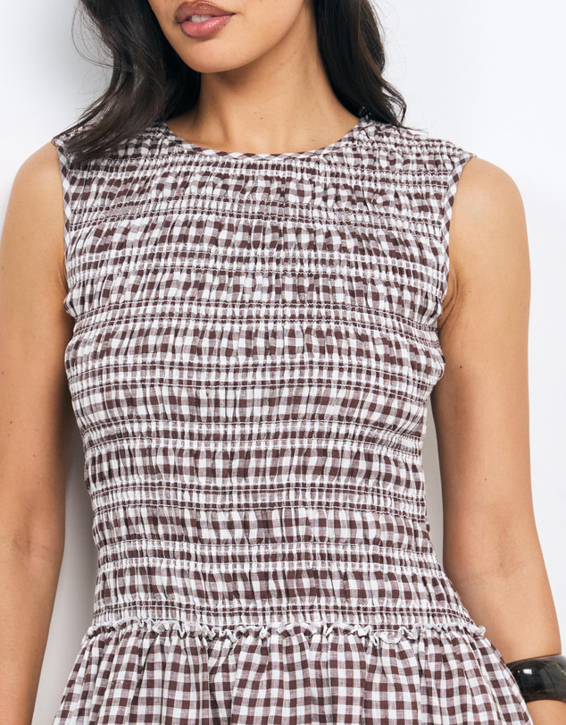 AERE - Inka Linen Gingham Shirred Maxi Dress