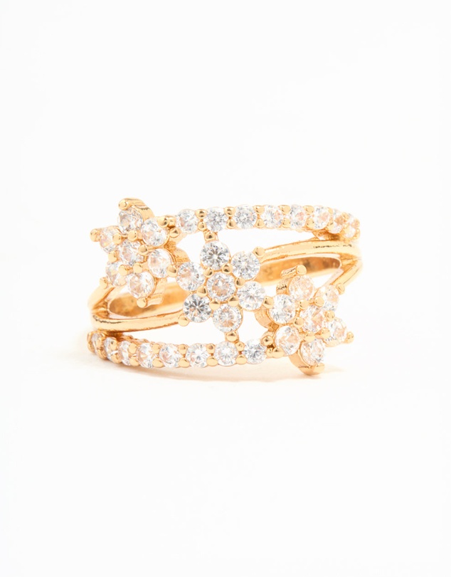 Lovisa - Gold Plated Cubic Zirconia Flower Stacked Ring