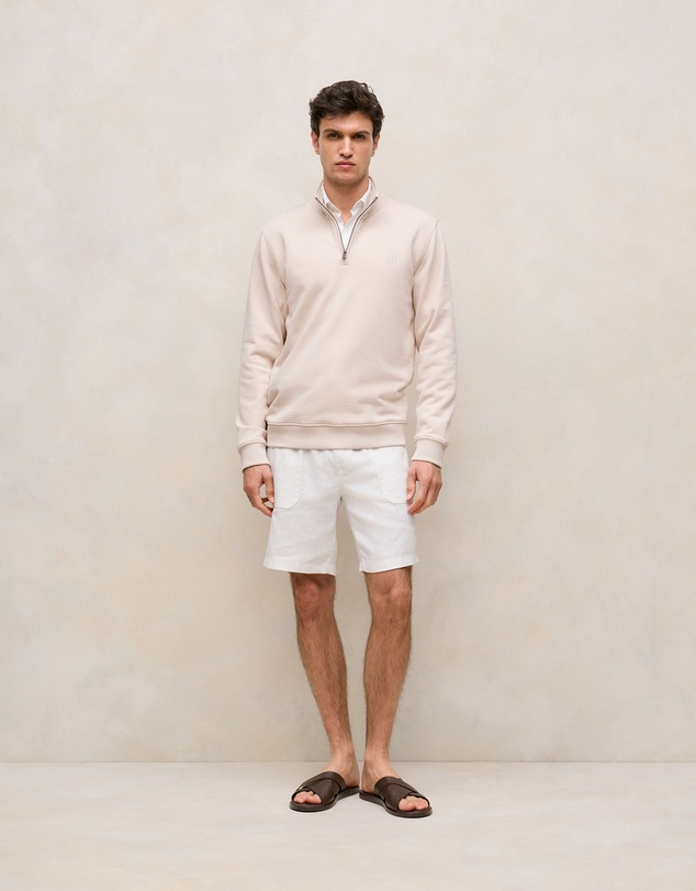 Trenery - Terry 1/4 Zip Monogram Sweat in Stone