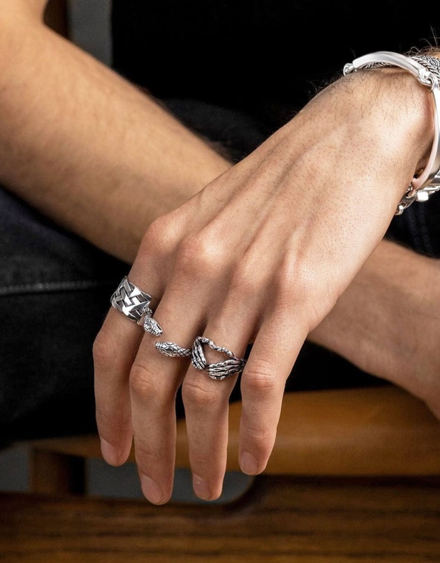 Nialaya Jewellery - Men's Stainless Steel Vintage Snake Ring