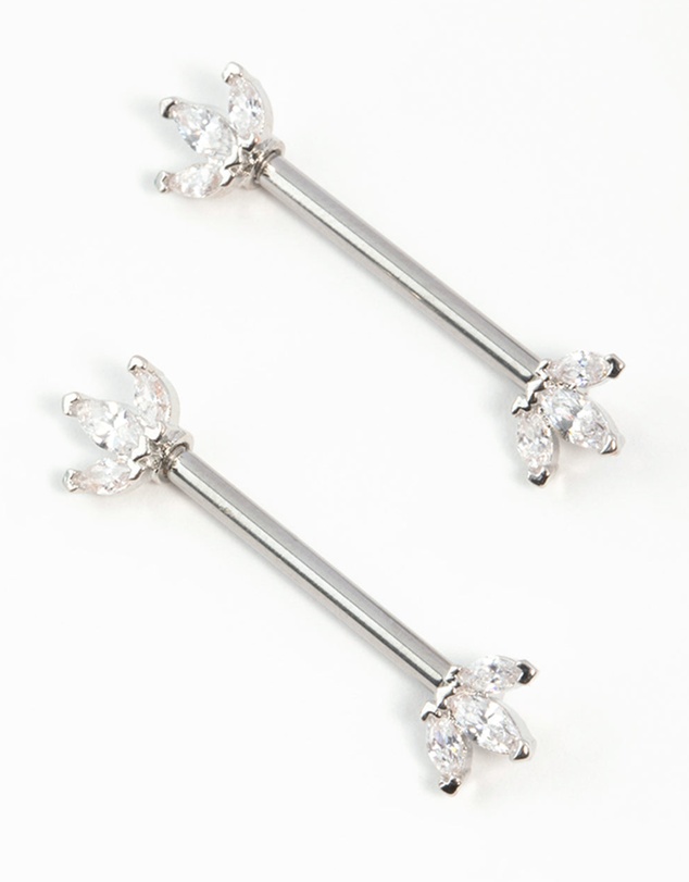 Lovisa - Surgical Steel Cubic Zirconia Fan Nipple Bars 2-Pack