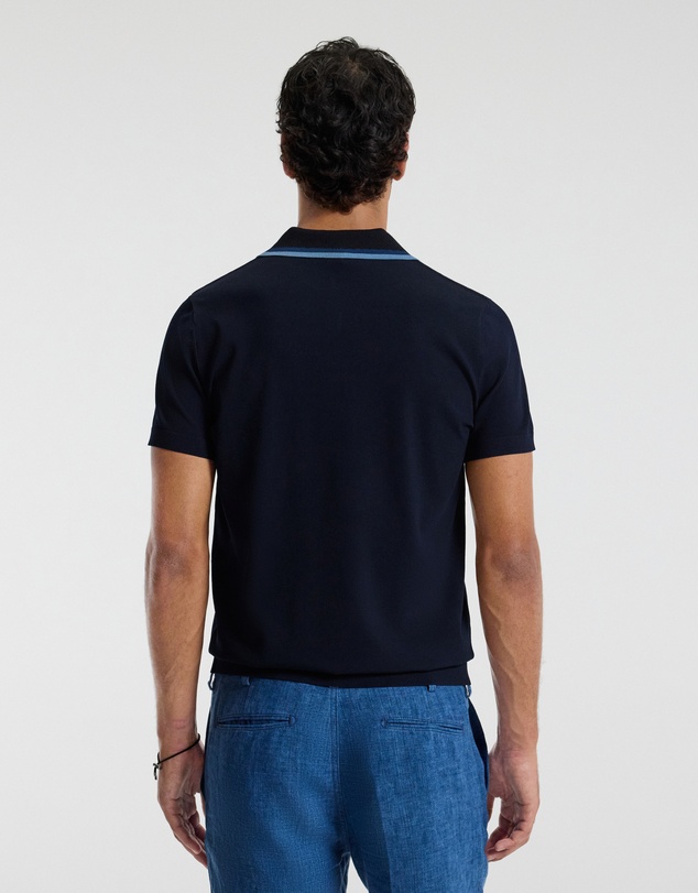 Calibre - Stripe Open Neck Knit Polo Navy
