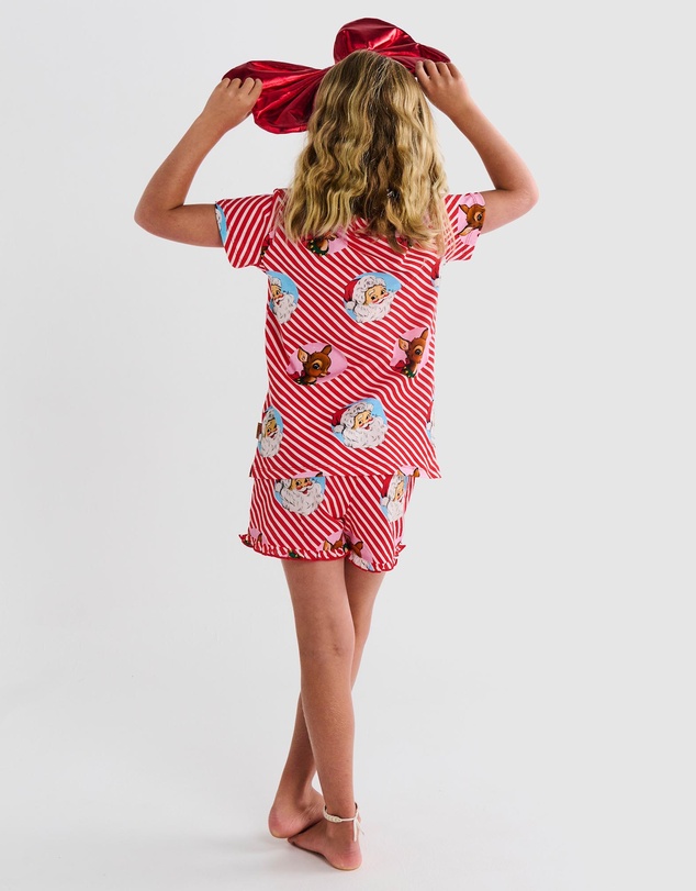 Kip&Co - I Love Christmas Spot Kids Organic Cotton Short Sleeve Tee Frill Short Pyjama Set - Kids