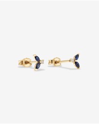 Michael Hill - Round Diamond and Marquise Blue Sapphire Gemstone Stud Earrings in 10kt Yellow Gold