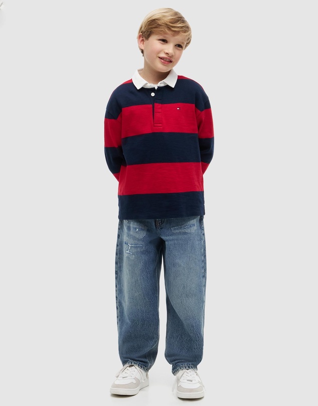 Tommy Hilfiger - Regular Fit Stripe Long Sleeve Polo Shirt - Kids-Teens
