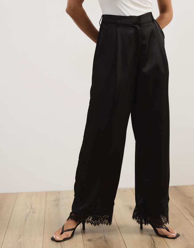 Atmos&Here - Leoni Asymmetric Lace Satin Pants