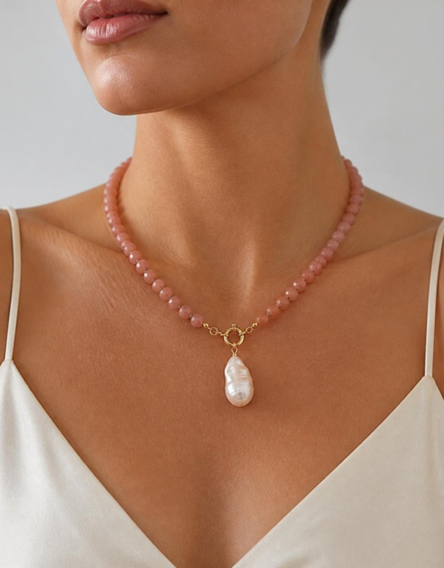 Izoa - Philippa Baroque Pearl Drop Necklace Peach