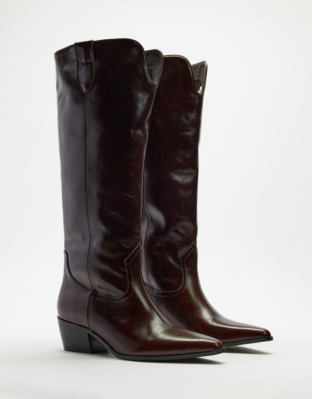 AERE - Rozalia Knee High Leather Cowboy Boots