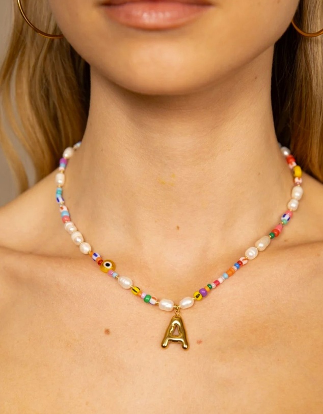 Petit Moments - Beaded Pearl Bubble Initial Necklace