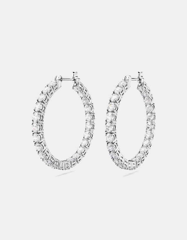 Swarovski - Matrix Hoop Earrings, Round Cut, White, Rhodium Plated