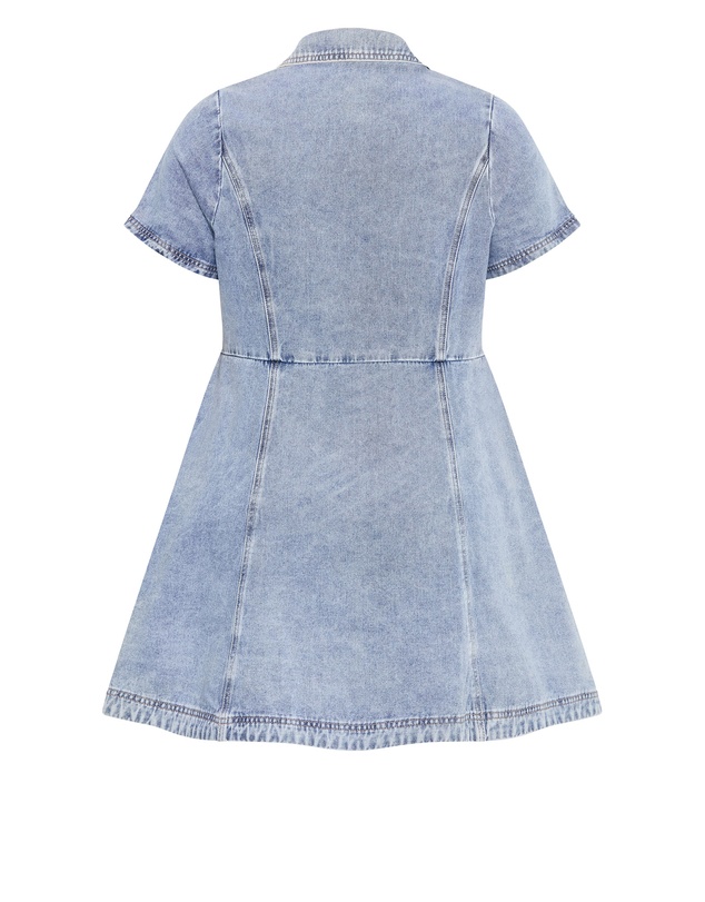 City Chic - Plus size Leia Cotton Denim Mini Dress - light wash