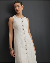 AERE - Sierra Linen Button Down Midi Dress