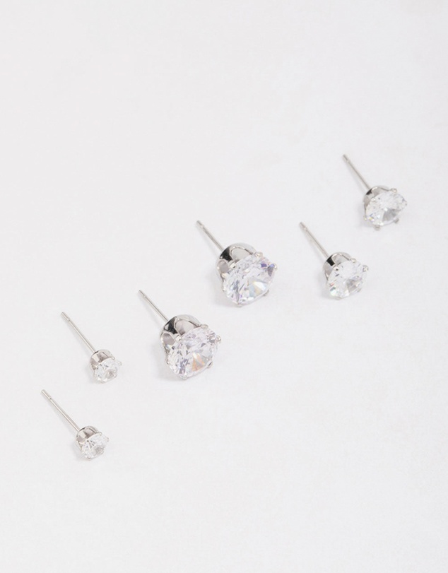 Lovisa - Waterproof Stainless Steel Graduating Cubic Zirconia Earring 3-Pack