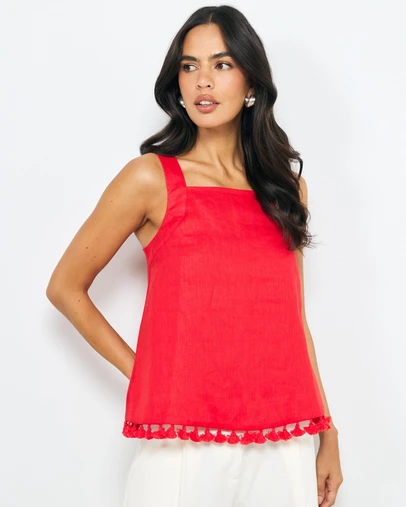 AERE - Lilia Linen Tassel Top