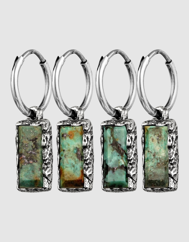 Haze & Glory - ICONIC EXCLUSIVE - African Turquoise Single Hoop Earring in Oxidised 925 Silver