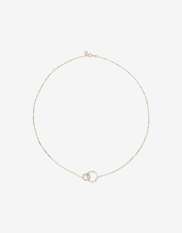 Michael Hill - Two-Tone Double Circle Link Hammered Finish Necklace in 10kt White & Yellow Gold