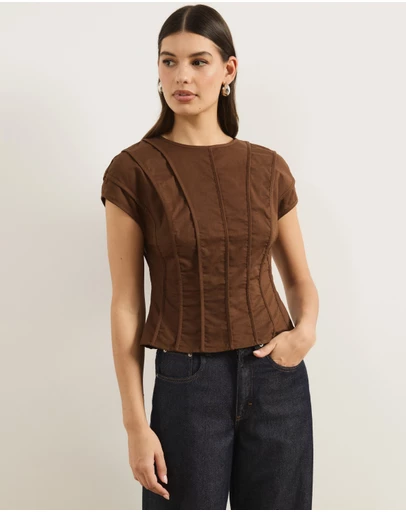 Atmos&Here - Ada Panelled Linen Blend Top