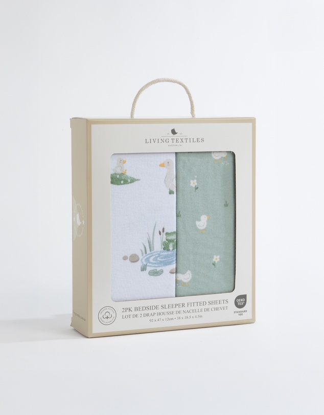 Living Textiles - 2 Pack Organic Bedside Sleeper Fitted Sheet - Goosey Goosey