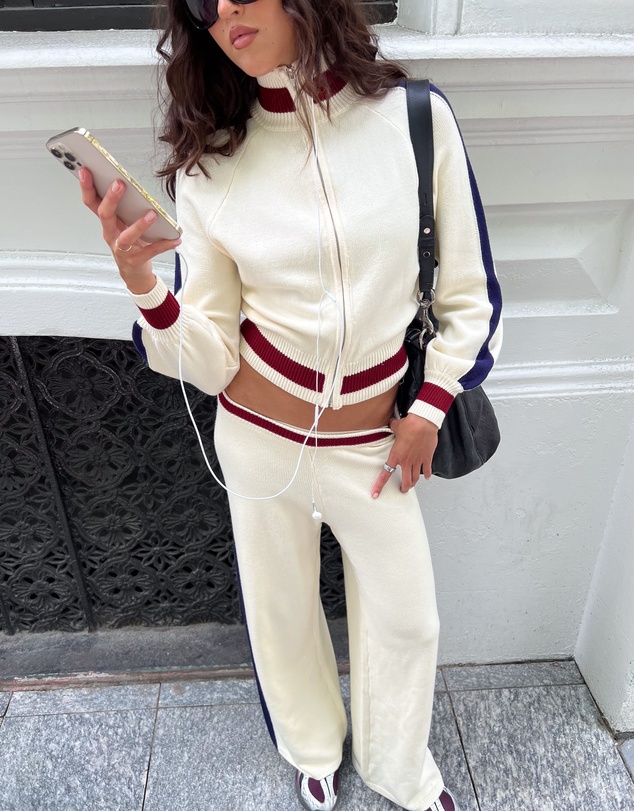 Beginning Boutique - Luna Cream Knit Jacquard Track Pants