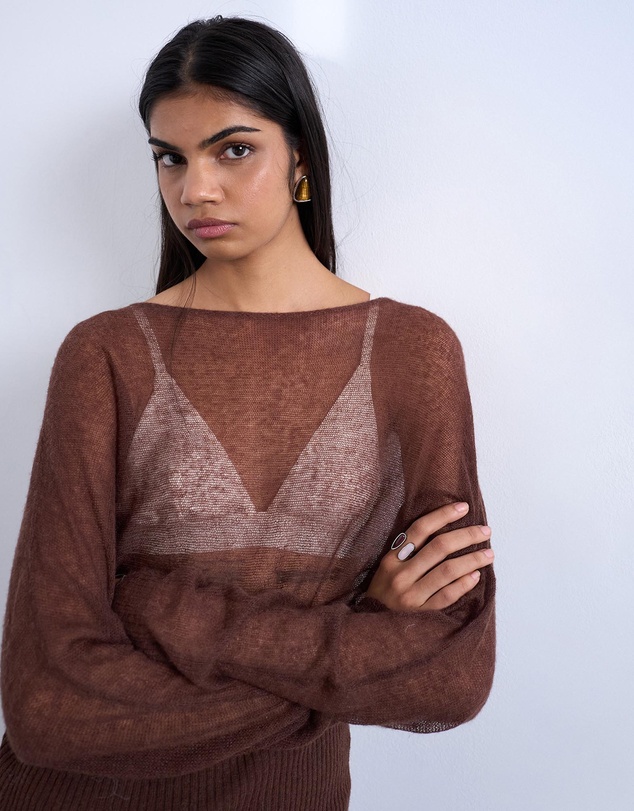 TOPSHOP - Knitted Sheer Cinch Waist Top