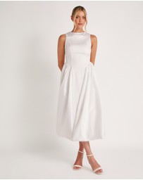 Six Stories - Drop Waist Midi Dress with Volume Skirt