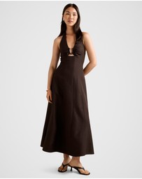 Forever New - Angie Hardware Halter Neck Linen Midi Dress