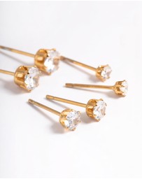 Lovisa - Waterproof Gold Plated Stainless Steel Cubic Zircconia Stud Earring Pack