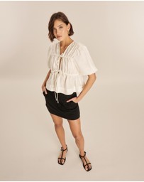 AERE - Linen Gathered Tie Front Top
