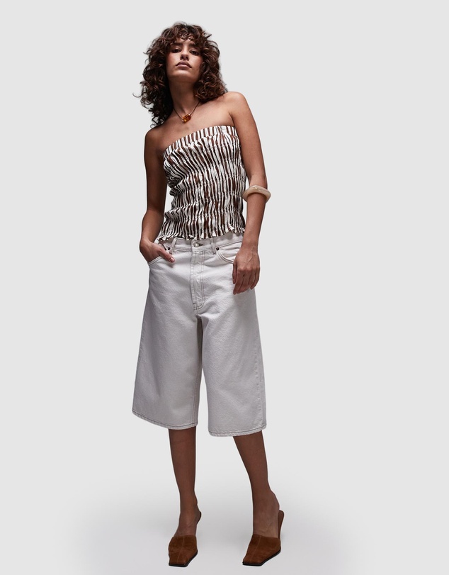 TOPSHOP - Shirred Linen Bandeau Top