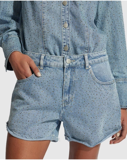 Decjuba - Isabel Rhinestone Denim Shorts