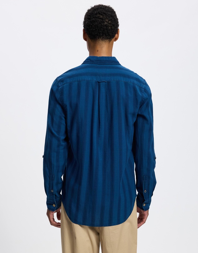 Scotch & Soda - Textured Indigo Shirt In Special Striped Weave
