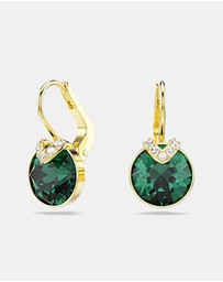 Swarovski - Bella V Drop Earrings, Round Cut, Green, Gold-Tone Plated