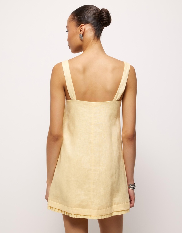 AERE - Cova Pleat Trim Linen Mini Dress