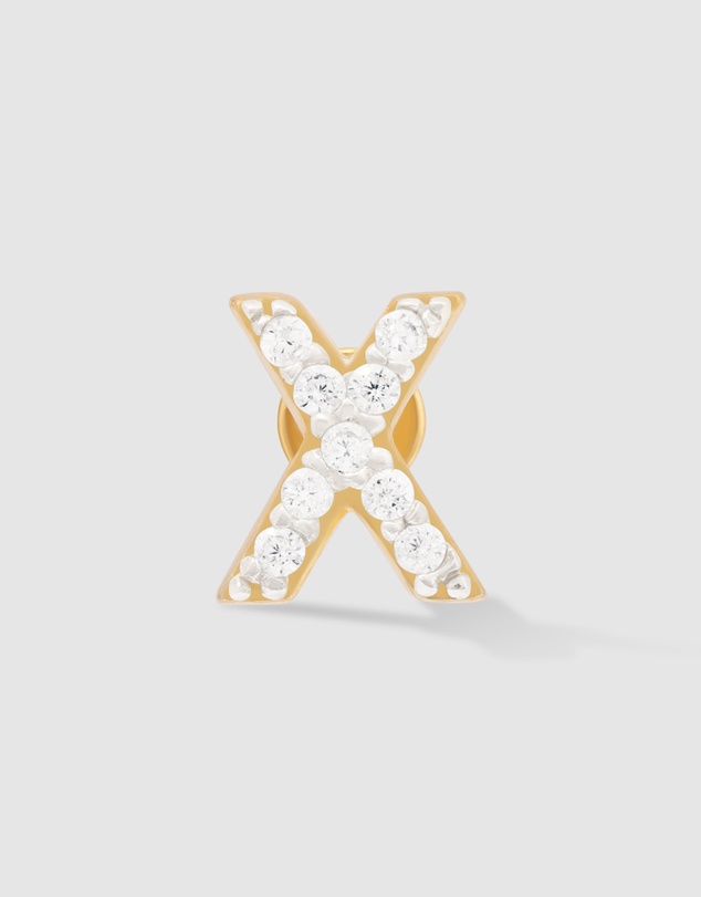 Wanderlust + Co - Alphabet Pave Gold Flat Back Earring - Letter X