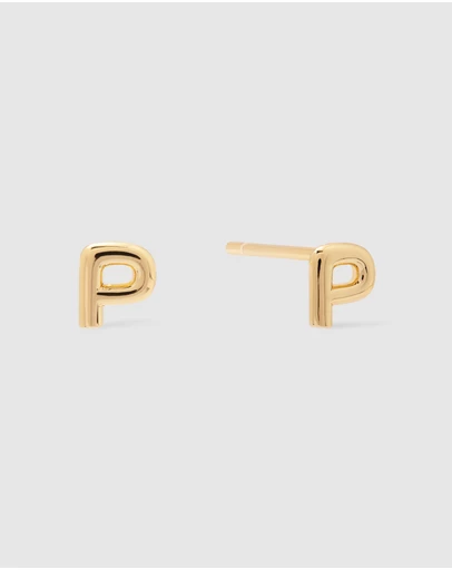 Wanderlust + Co - Alphabet Bubble Gold Stud Earrings - Letter P