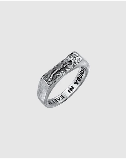 Haze & Glory - ICONIC EXCLUSIVE - Rough Bar Signet Ring in Oxidised 925 Silver