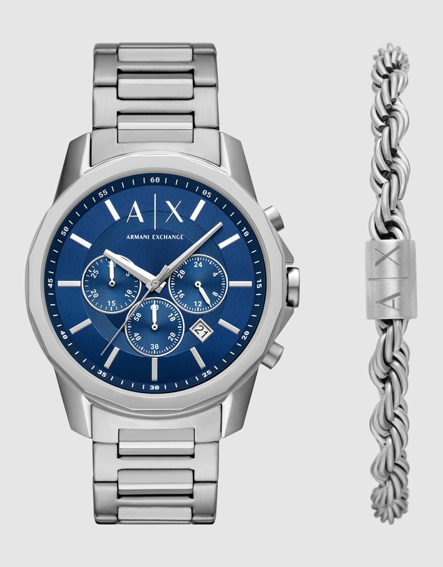 Armani Exchange - Silver Tone Chronograph Watch Set