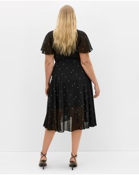 City Chic - Spot Frill Sleeve Wrap Midi Dress