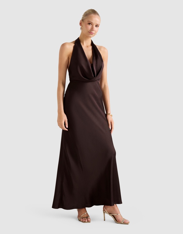 Forever New - Becca Cowl Halter Neck Satin Gown