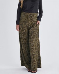 Angel Maternity - Leona Animal Print Satin Wide Leg Maternity Pants