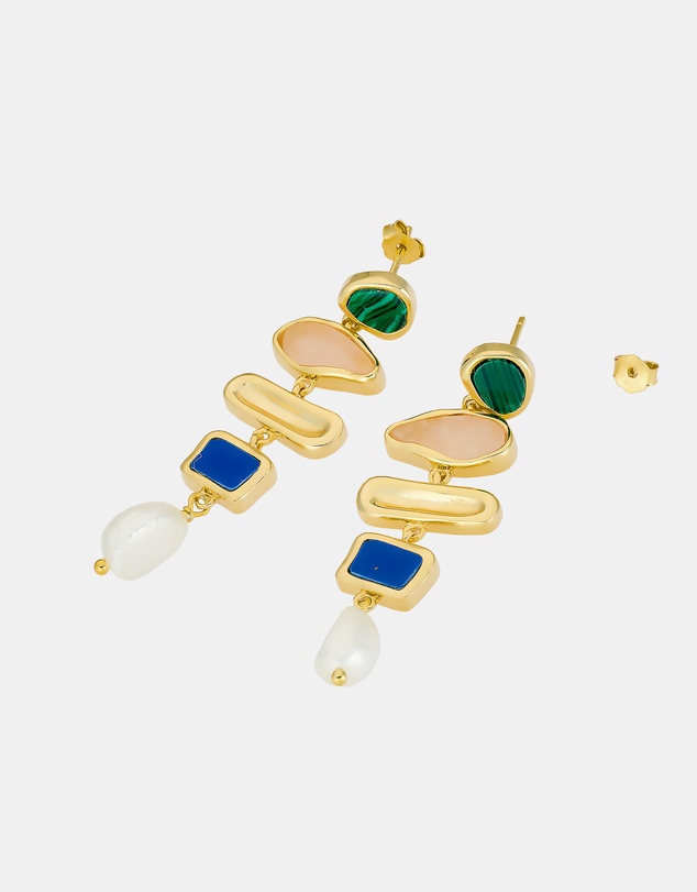 Zoe Olivia - 14K Gold Vermeil Multistone Pearl Drop Earring