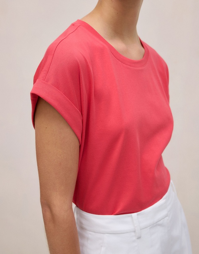 Trenery - Cotton Cuff Sleeve T-shirt in Crimson