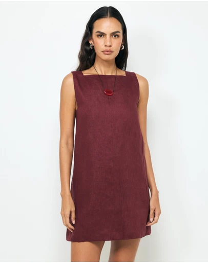 AERE - Siya Panelled Linen Shift Mini Dress