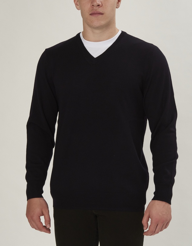 3 Wise Men - 3 Wise Men Fisher V Neck Merino Knit - Navy