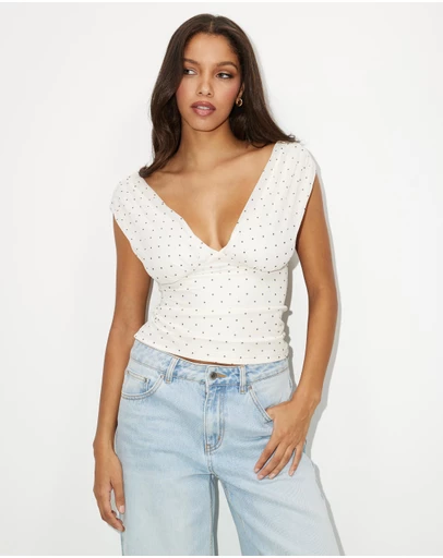 Dazie - Into You Polka Dot Off Shoulder Top