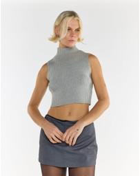 Glamorous - High Neck Ribbed Top