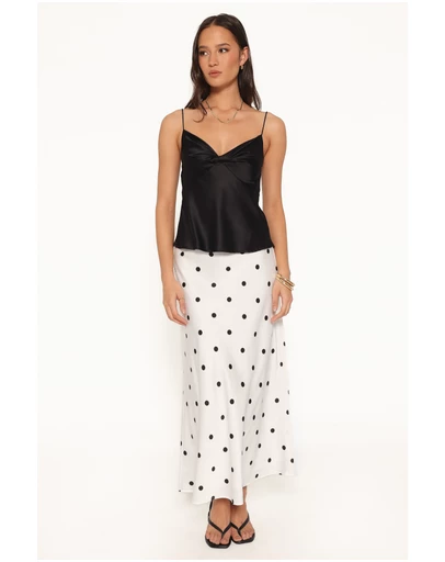 Petal & Pup - Nellie Satin Midi Skirt - White Polka Dot