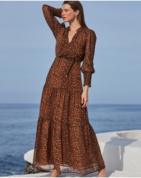 Sosandar - Leopard Print Button Front Tiered Maxi Dress